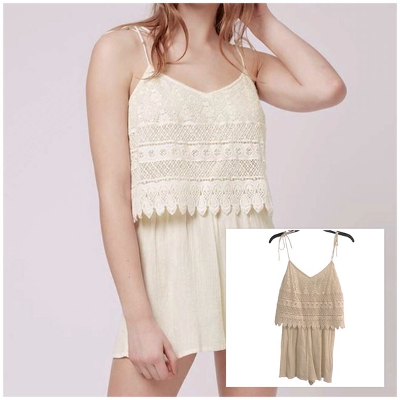 Topshop Pants - TOPSHOP Crochet Lace & Crinkled Gauze Romper